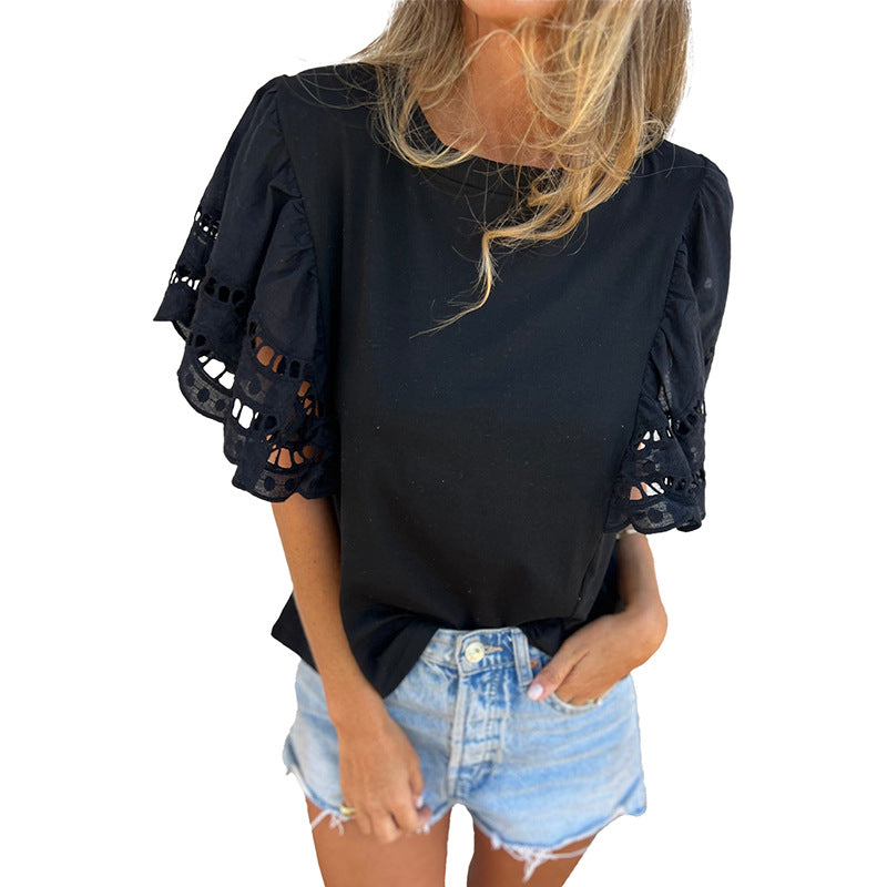 Spring And Summer New Solid Color T-shirt Women's Casual All-matching Loose